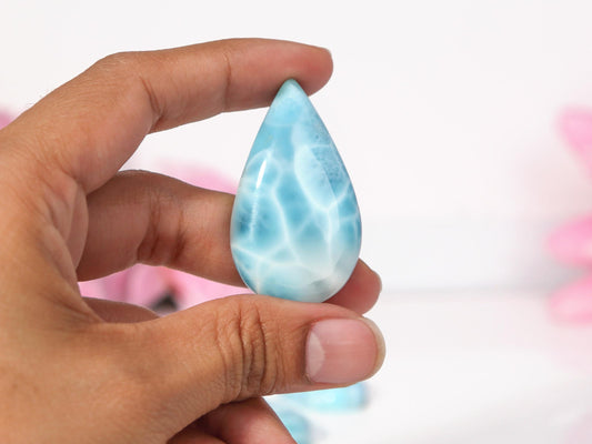 OCEAN BLUE Larimar Stone, High-grade AAA Teardrop Larimar Cabochon, Super Blue Larimar Palm Stone Specimen, Christmas gift