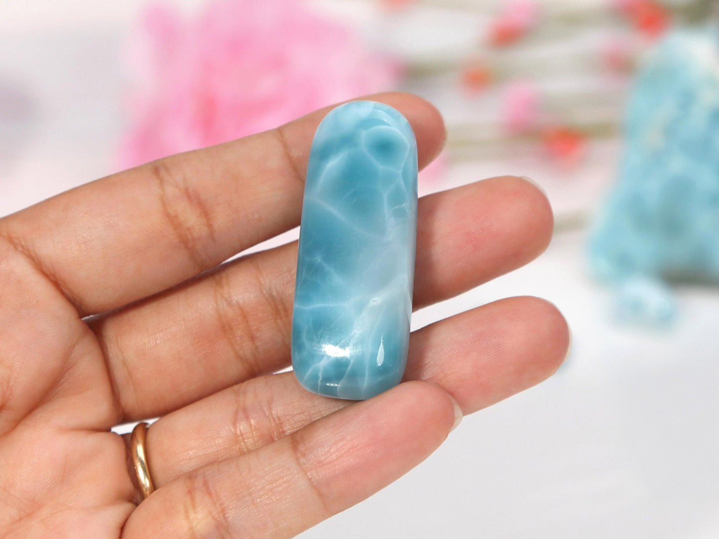 DEEP BLUE Larimar Stone, Top Grade AAA Freeform Larimar Cabochon, Larimar Palm Stone Super Blue Larimar Specimen, Christmas gift