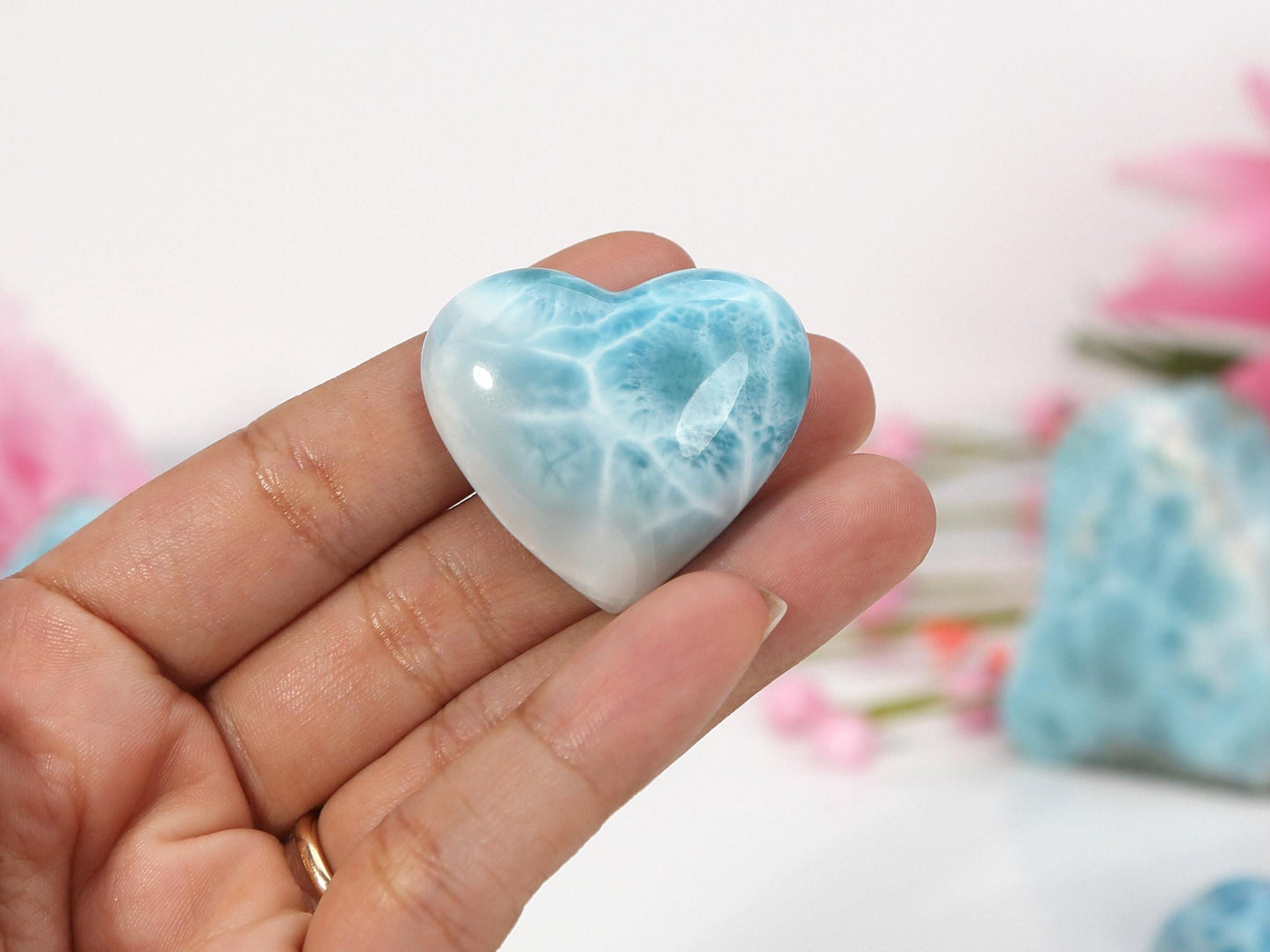 Gorgeous Larimar Heart, Top-grade Larimar Stone Heart, Larimar Palm Stone, Super Blue Larimar, Christmas gift