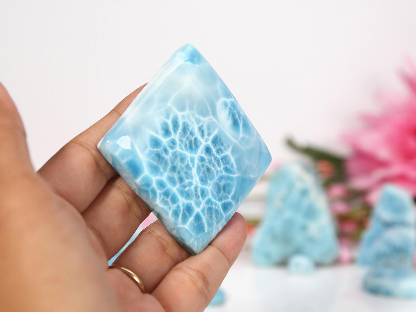 Pierre de larimar de qualité supérieure, pierre de poche en larimar diamant AAA, larimar bleu océan, spécimen de cabochon de larimar bleu super, cadeau de Noël