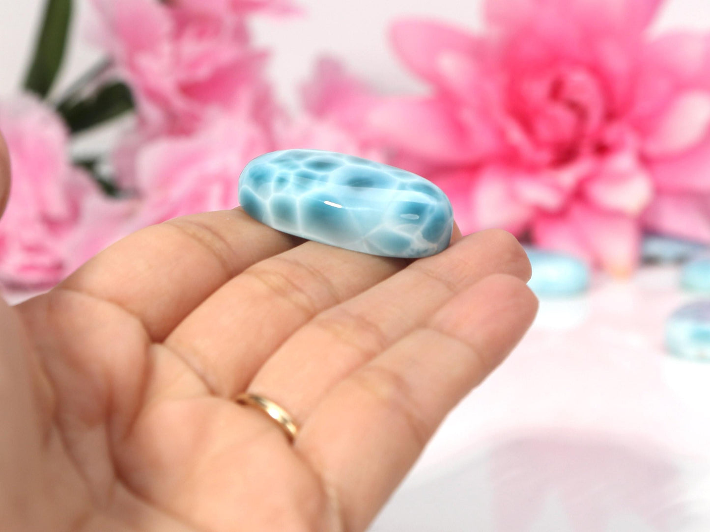 Pierre de larimar ovale bleu océan, cabochon de larimar de qualité supérieure AAA, larimar bleu super, cadeau de Noël