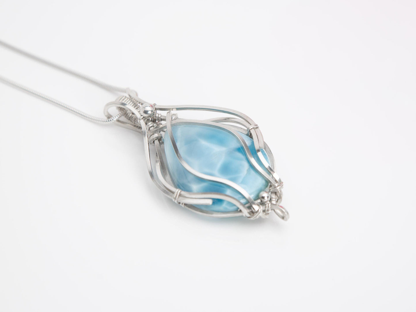 Larimar Pendant, Silver wire wrapped Statement Larimar necklace, Top grade Larimar, AAA Larimar, Christmas gift