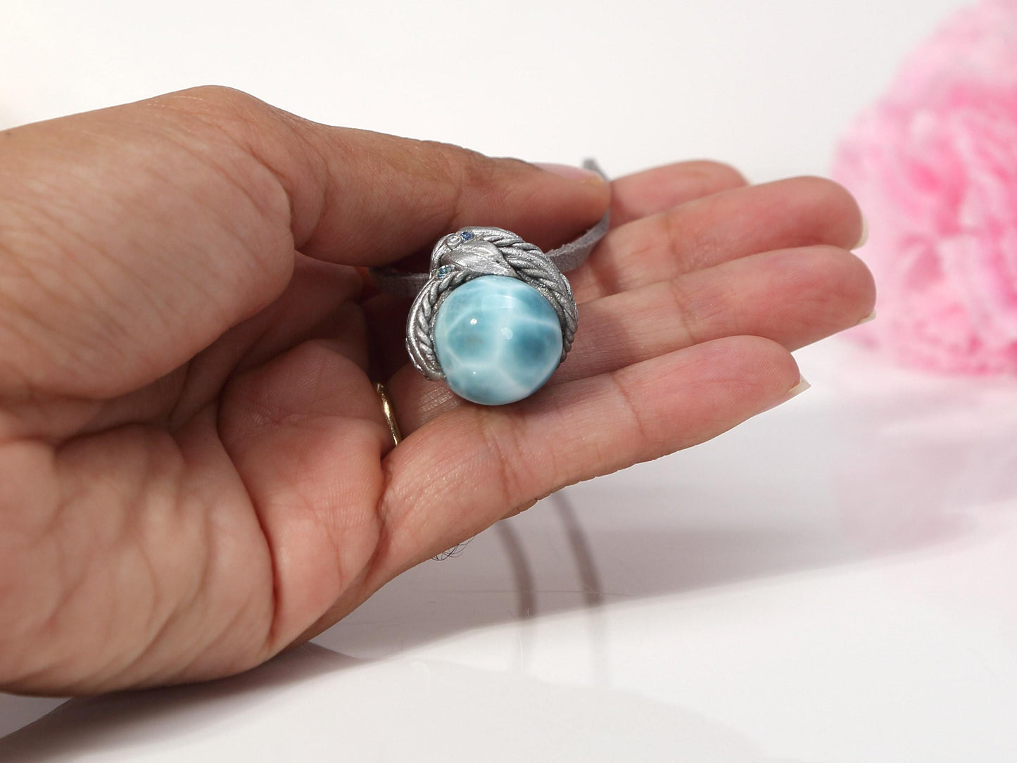 Larimar Sphere Pendant Necklace, Polymer Clay Crystal Necklace, AAA Top grade Larimar, Christmas gift
