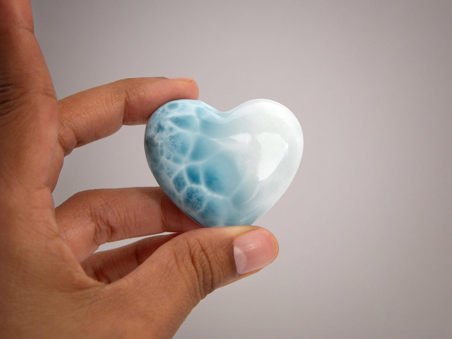Bicolor Larimar Heart, Top-grade Larimar Heart Cabochon, Larimar Palm Stone, Super Blue Larimar crystal, Christmas gift