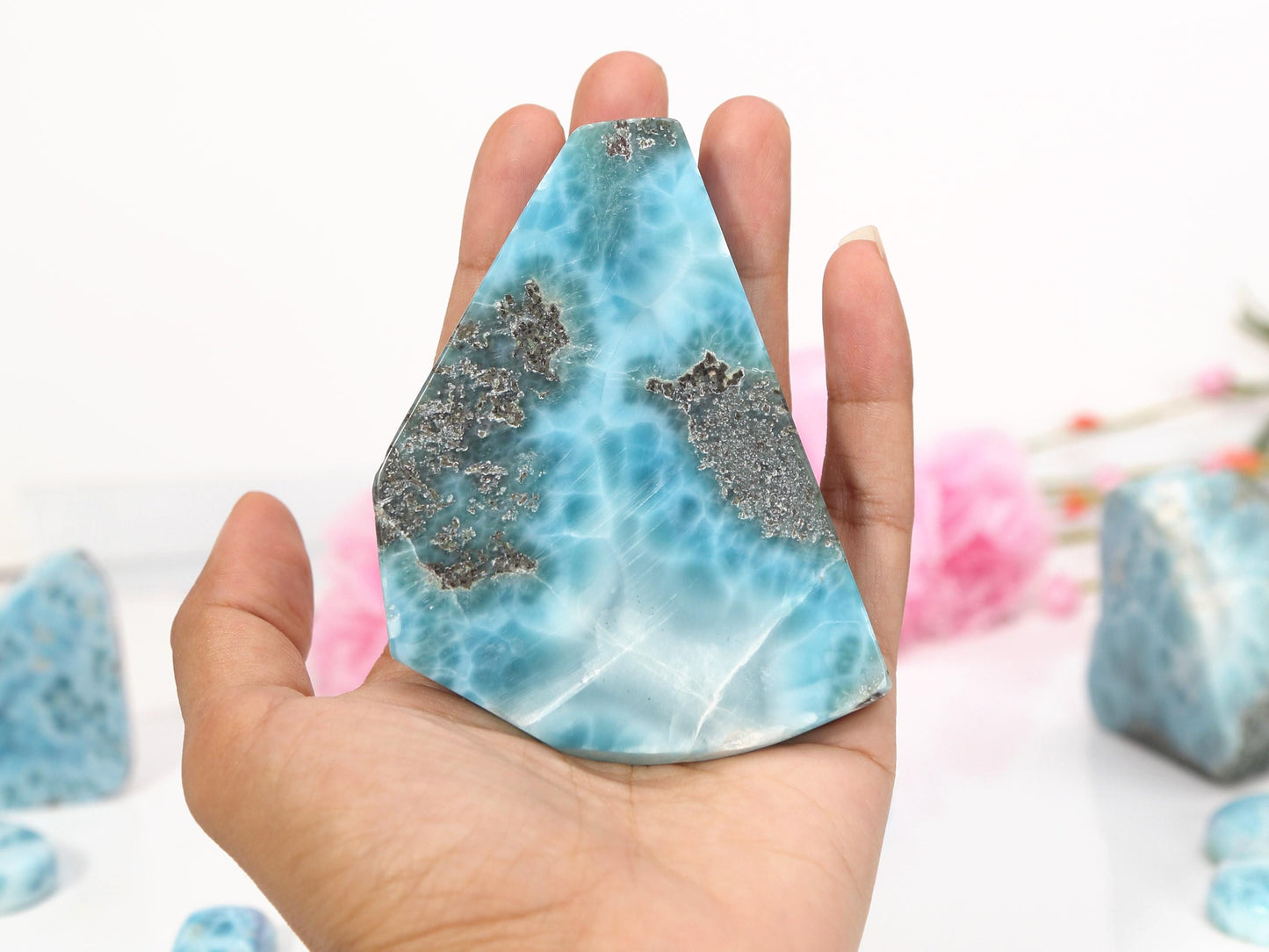 OCEAN BLUE Larimar Stone Slab, Front Polished Blue Larimar, Super Blue Larimar, Christmas gift