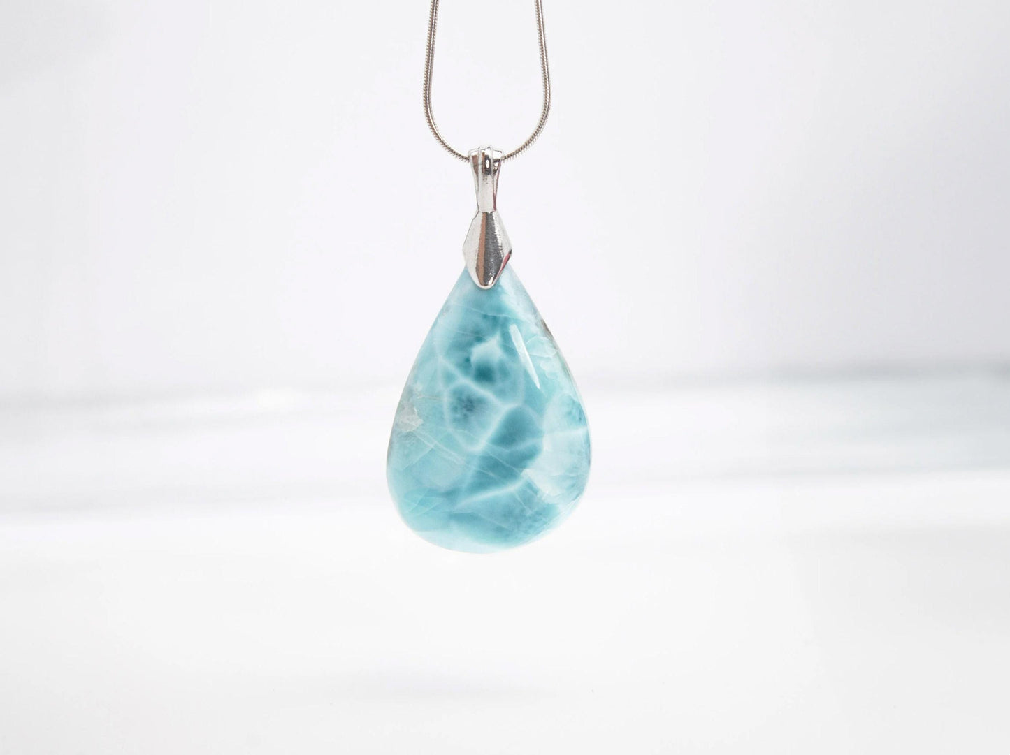 Exquisite Larimar Pear Pendant Necklace, Top Grade Larimar Stone Silver Pendant Jewelry, Christmas gift