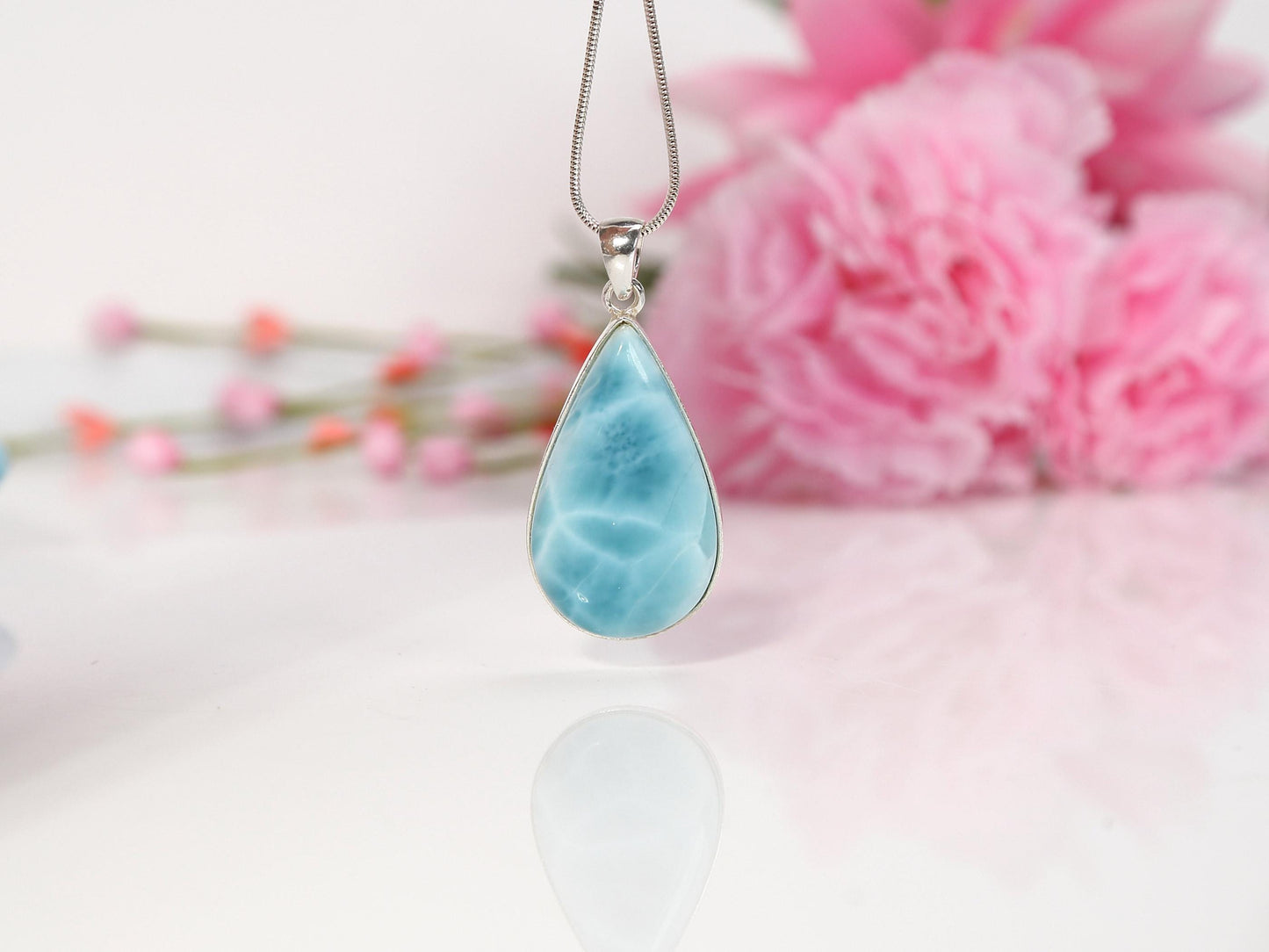 OCEAN BLUE Teardrop Larimar Pendant Necklace, Top Grade Larimar Silver Pendant, AAA Larimar jewelry, Christmas gift