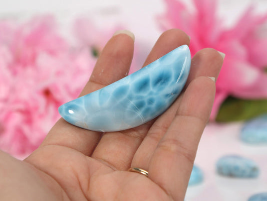 OCEAN BLUE Larimar Half-Moon, Top-grade Larimar Moon, Larimar Palm Stone, Super Blue Larimar, Christmas gift