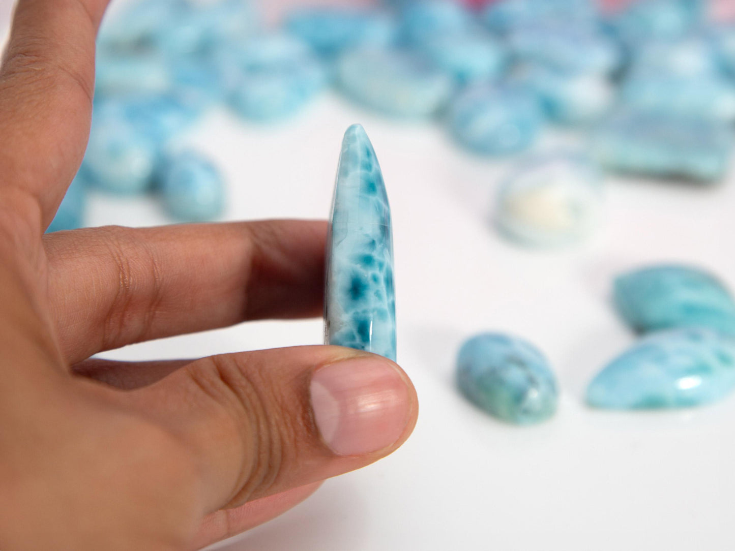 Ocean Blue Larimar Stone, AAA Larimar Palm Stone, Teardrop Larimar Stone Specimen, Christmas gift
