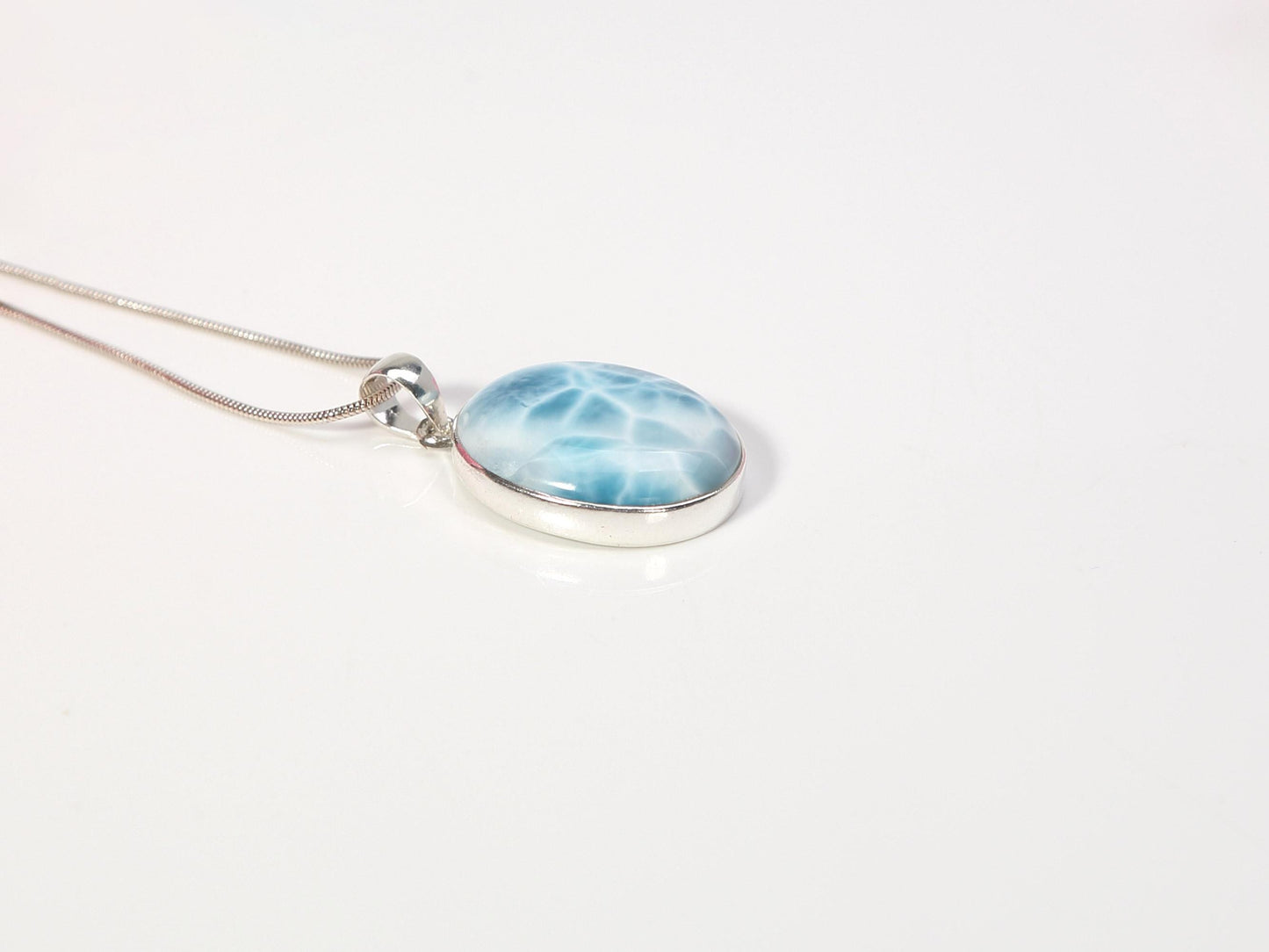 Ocean Blue Larimar Pendant: AAA Oval Sterling Silver Necklace, Christmas gift