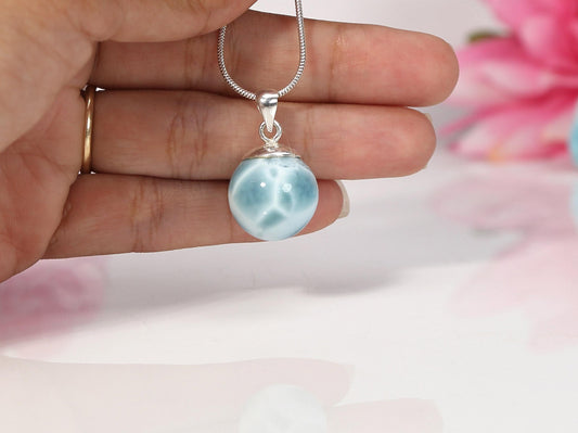 OCEAN LARIMAR Sphere Pendant Necklace, Top Grade Larimar Ball Pendant, AAA super Larimar jewelry, Larimar crystal, Christmas gift