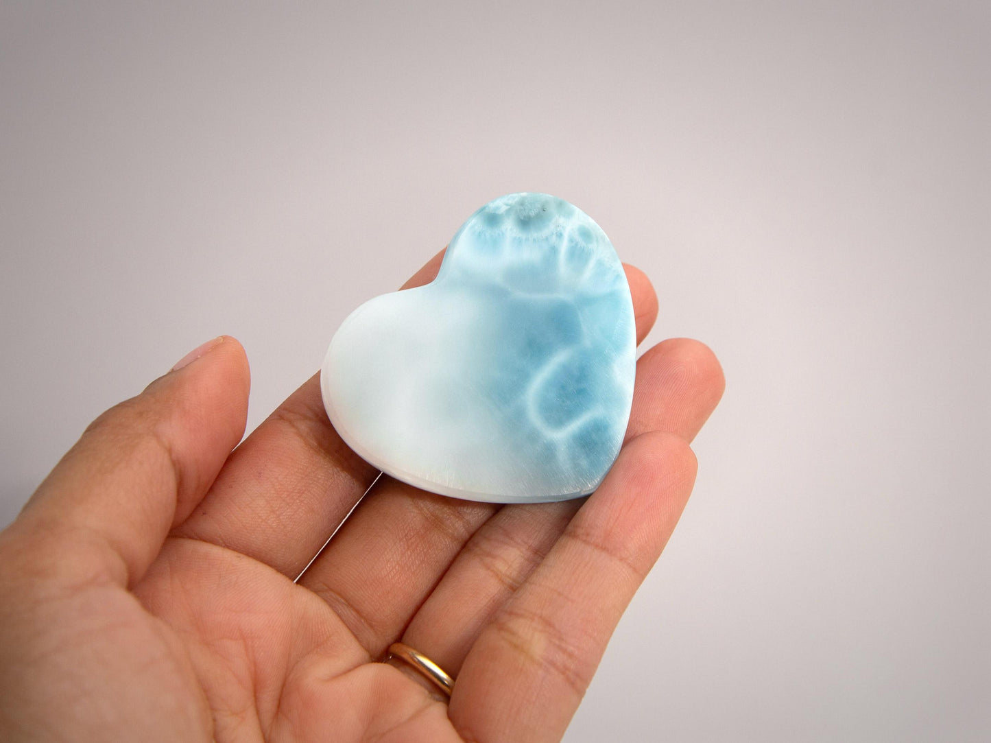 Bicolor Larimar Heart, Top-grade Larimar Heart Cabochon, Larimar Palm Stone, Super Blue Larimar crystal, Christmas gift