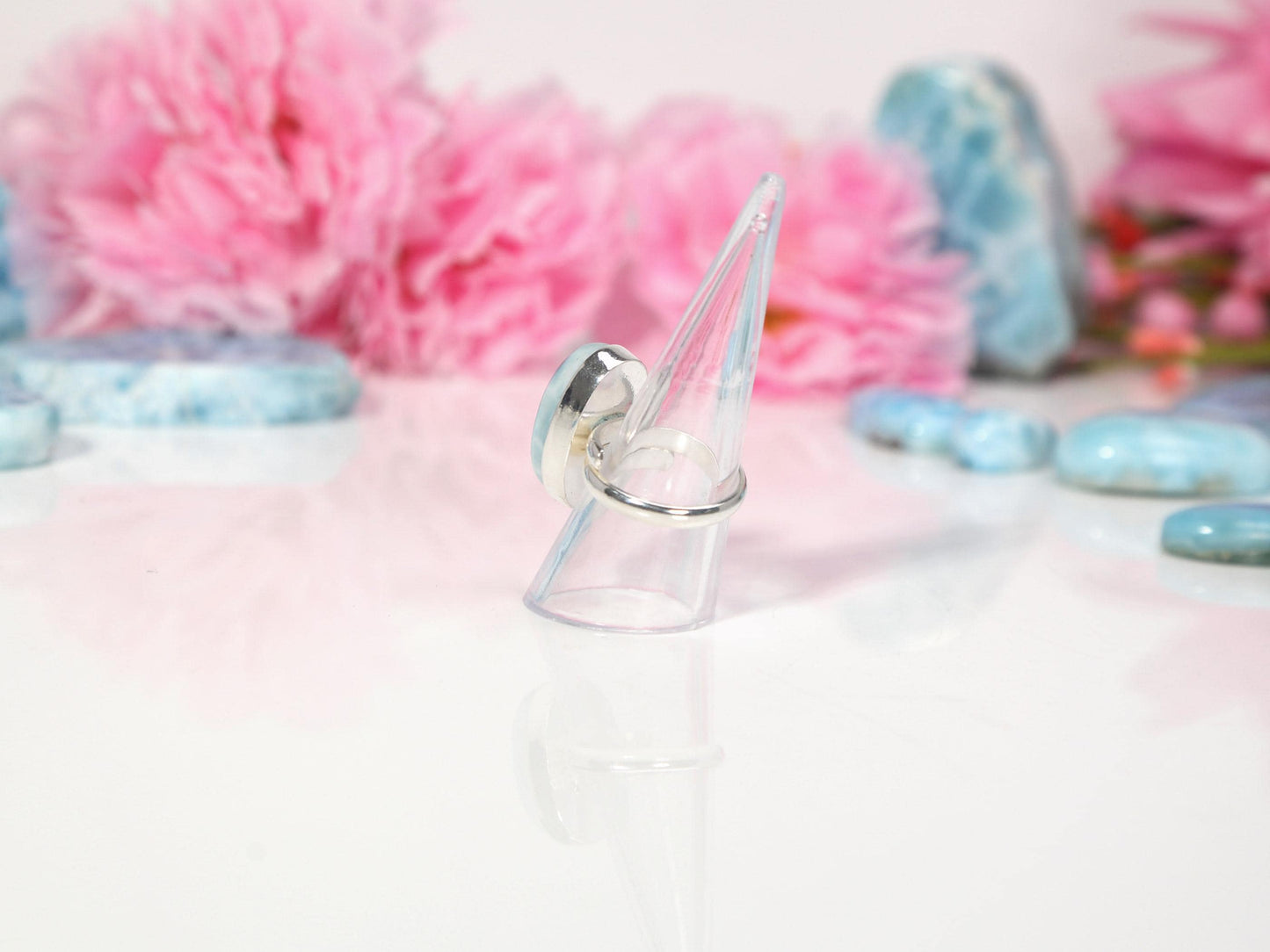 OCEAN BLUE Larimar Ring, Oval AAA Larimar Ring, Top grade Larimar ring, Super Blue Larimar Ring, Christmas gift