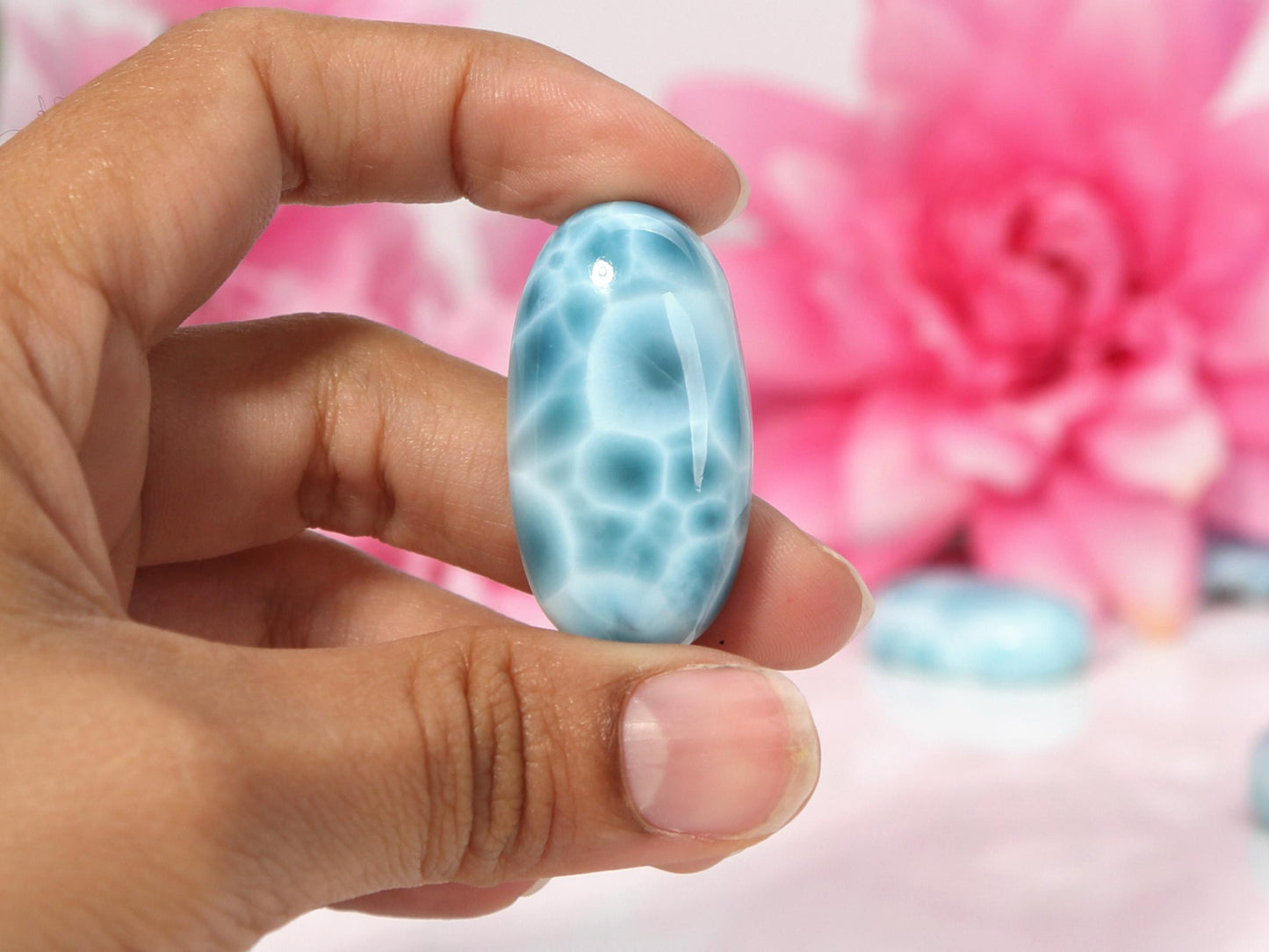 Pierre de larimar ovale bleu océan, cabochon de larimar de qualité supérieure AAA, larimar bleu super, cadeau de Noël