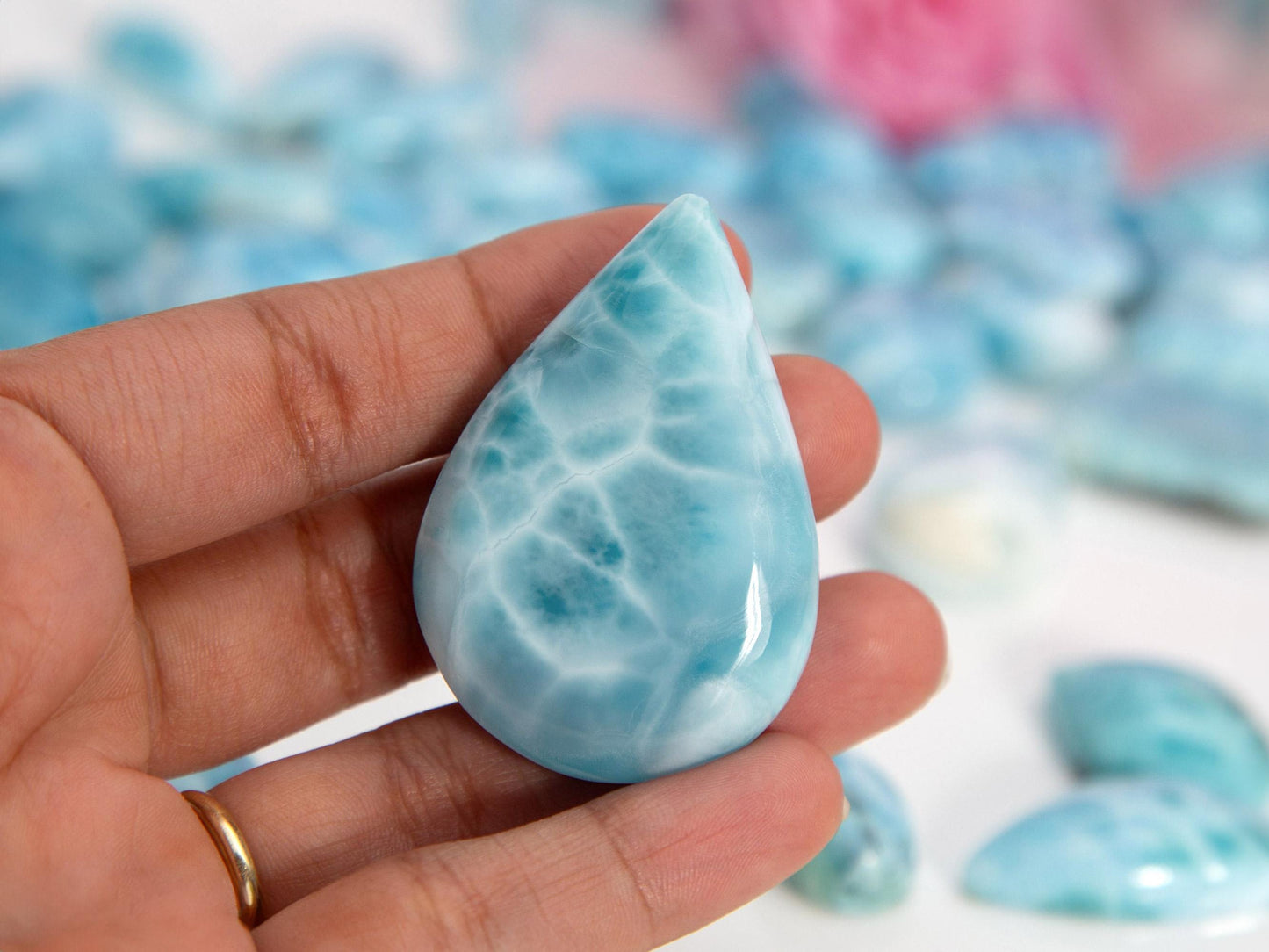 Ocean Blue Larimar Stone, AAA Larimar Palm Stone, Teardrop Larimar Stone Specimen, Christmas gift