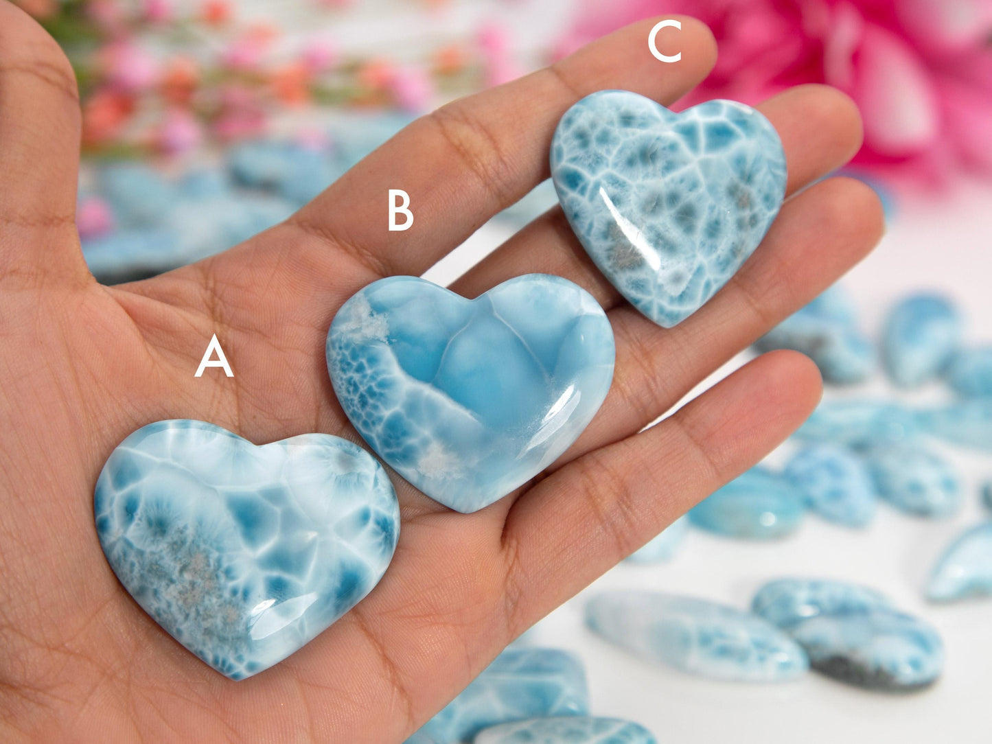 Larimar Hearts, Double-sided Natural Heart, AAA Larimar Heart cabochon palm stone, Christmas gift