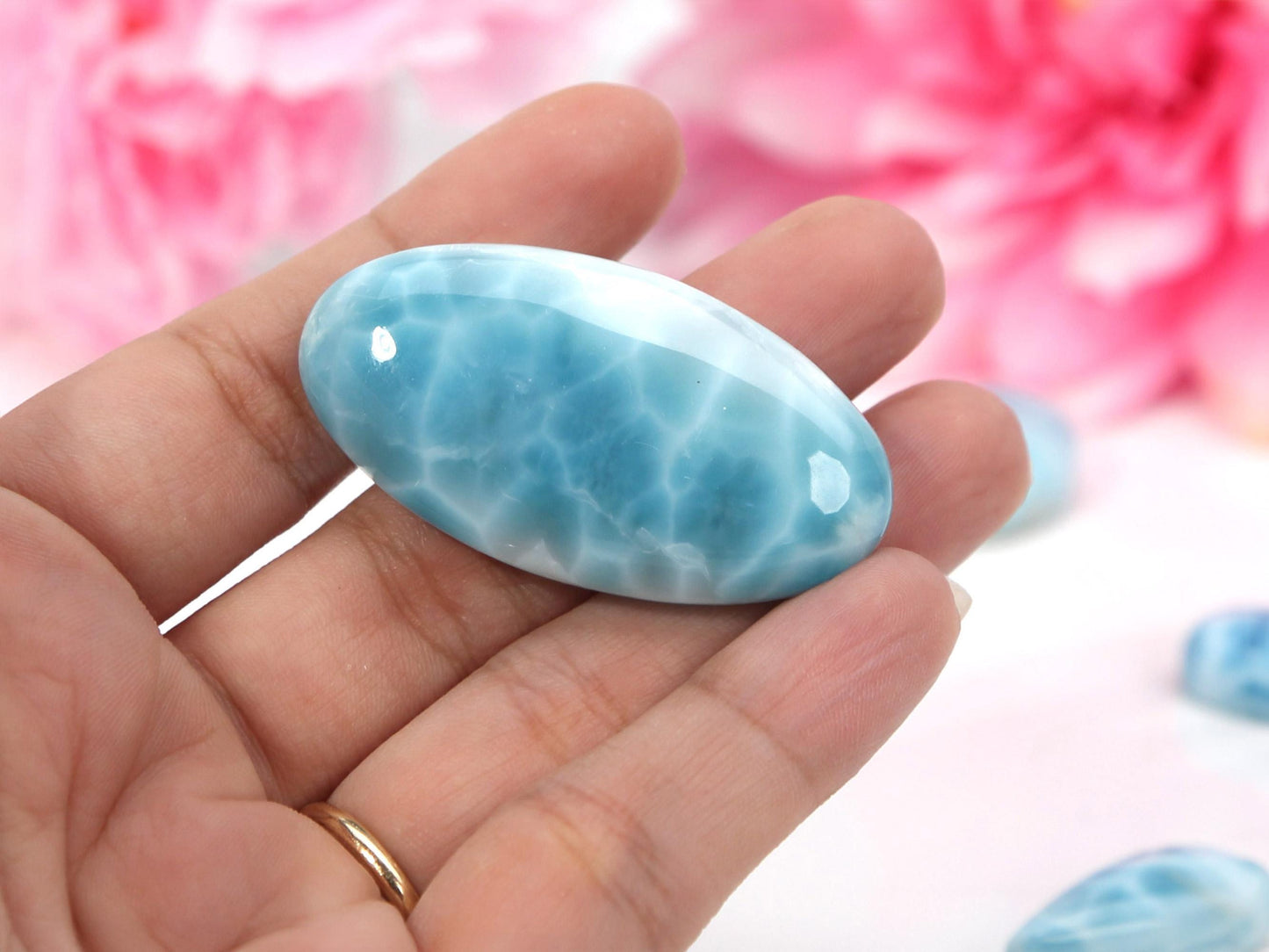 OCEAN BLUE Oval Larimar Stone, Top Grade Larimar Cabochon, AAA Super Blue Larimar, Christmas gift