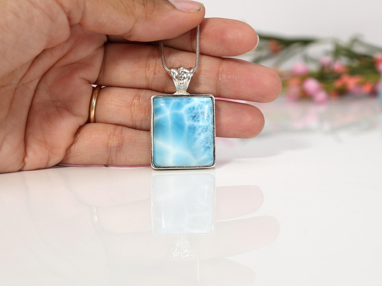 TOP GRADE Larimar Pendant Necklace, Ocean Blue Larimar Stone Pendant, AAA super Blue Larimar necklace, Christmas gift