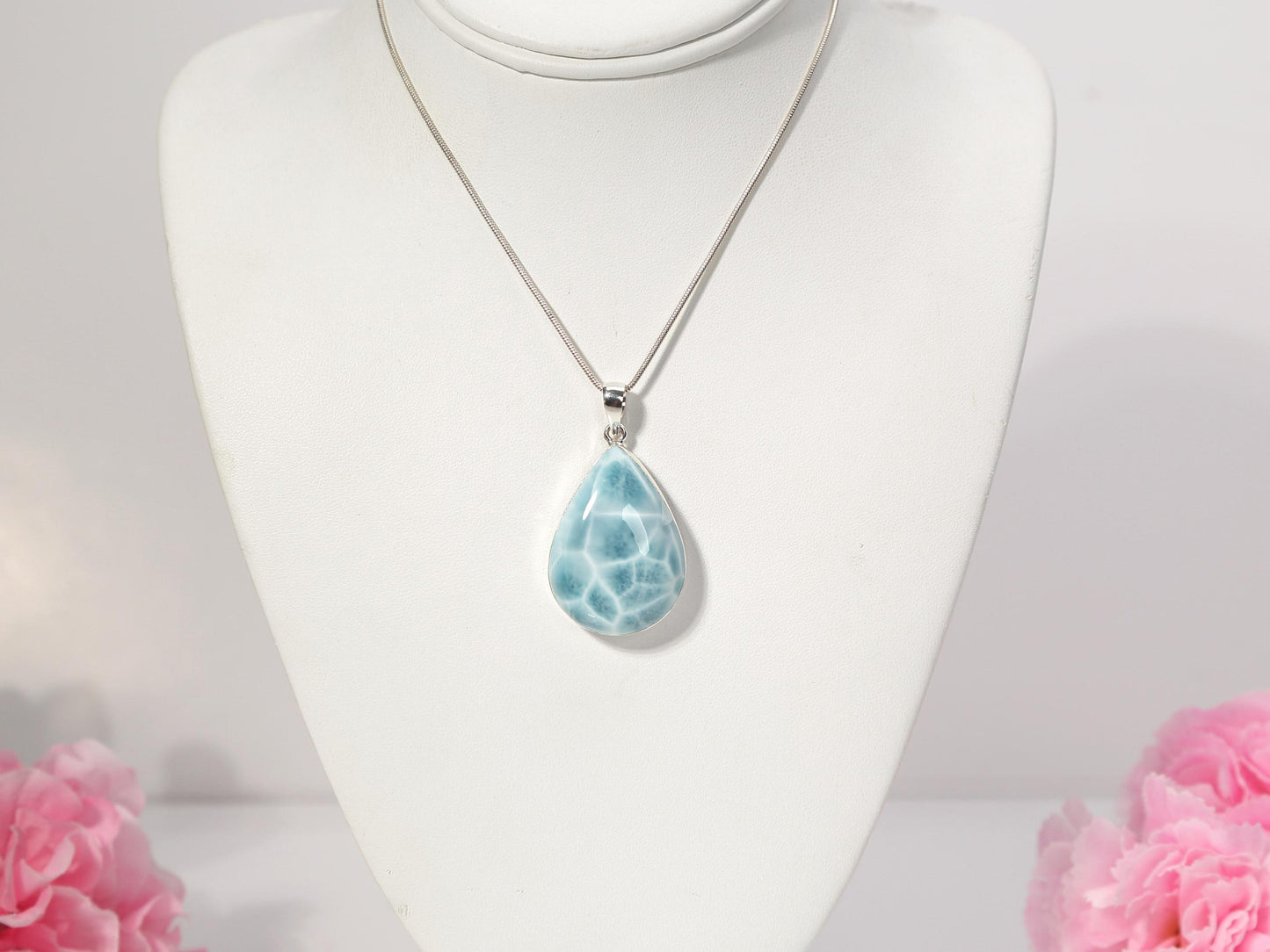Ocean Blue Teardrop Larimar Pendant Necklace: Sterling Silver Larimar, Christmas gift