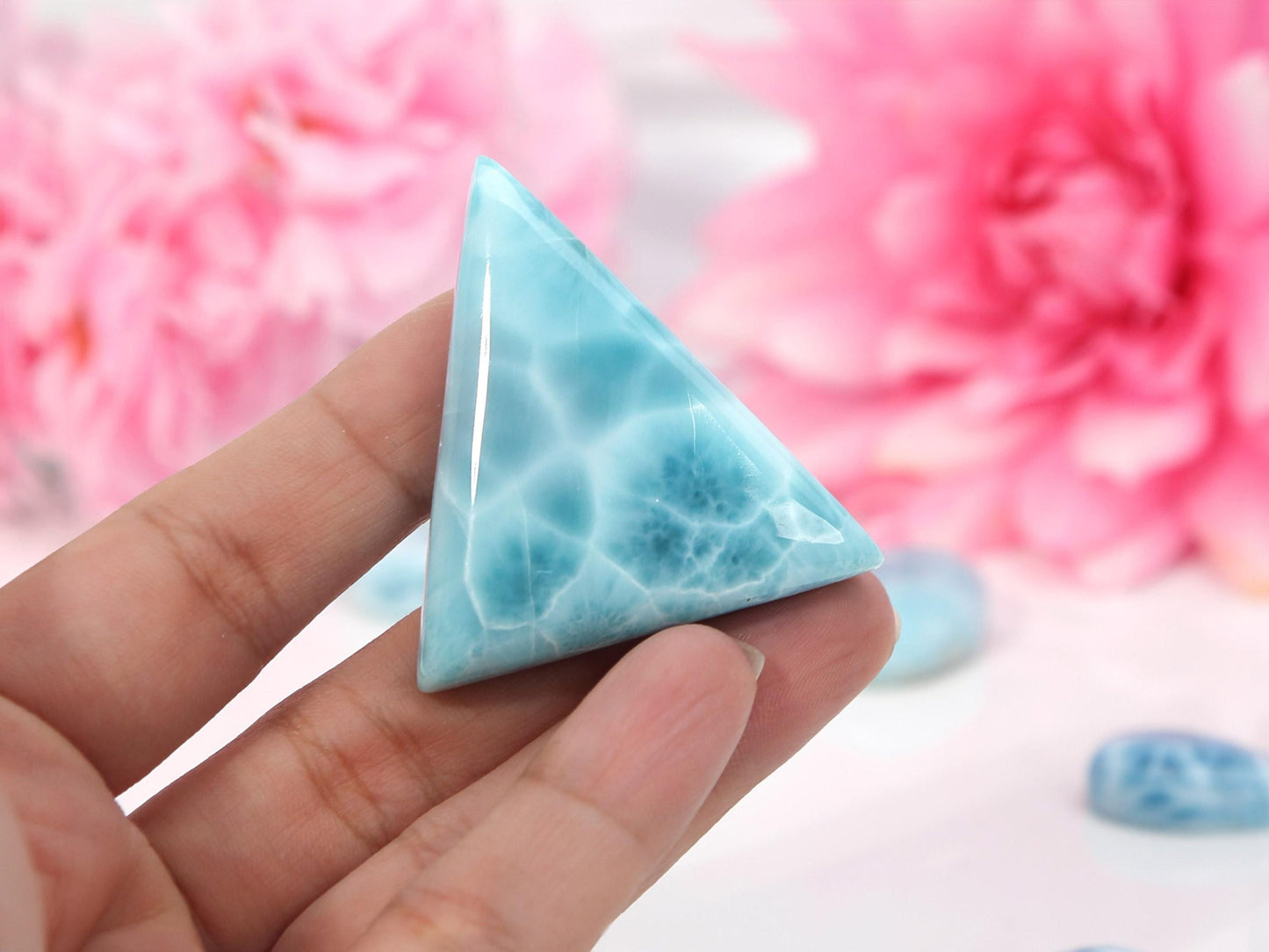 OCEAN BLUE Larimar Stone Triangle, Top Grade Larimar Cabochon, AAA Super Blue Larimar, Christmas gift