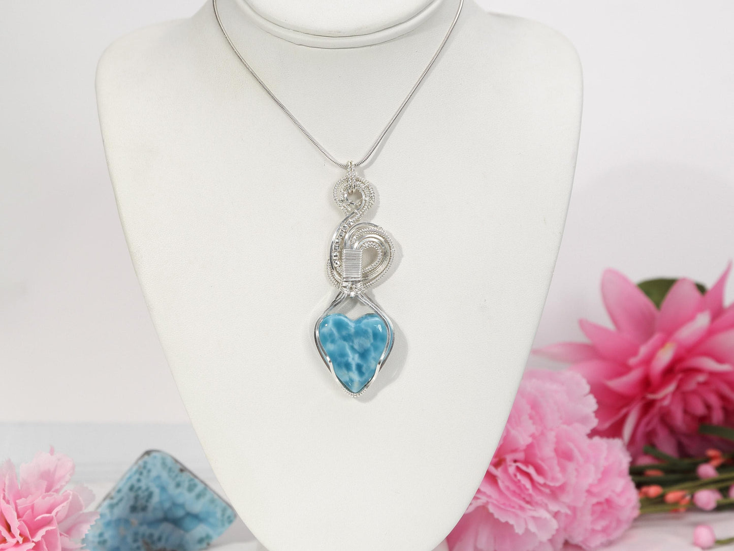 DEEP BLUE Larimar Pendant, Silver wire wrapped  Larimar necklace, Top grade Larimar, AAA Larimar, Spiral Pendant, Christmas gift