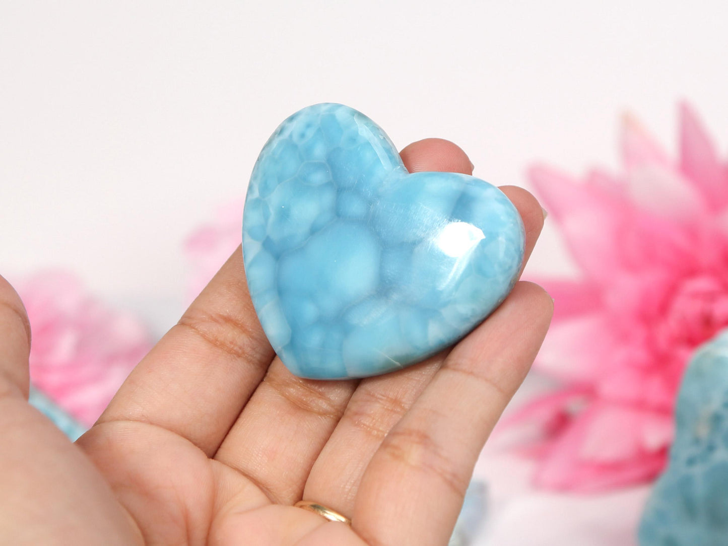 Cerulean-Blue Larimar Heart, Larimar Stone Heart Cabochon, Larimar Palm Stone, Super Blue Larimar crystal, Christmas gift