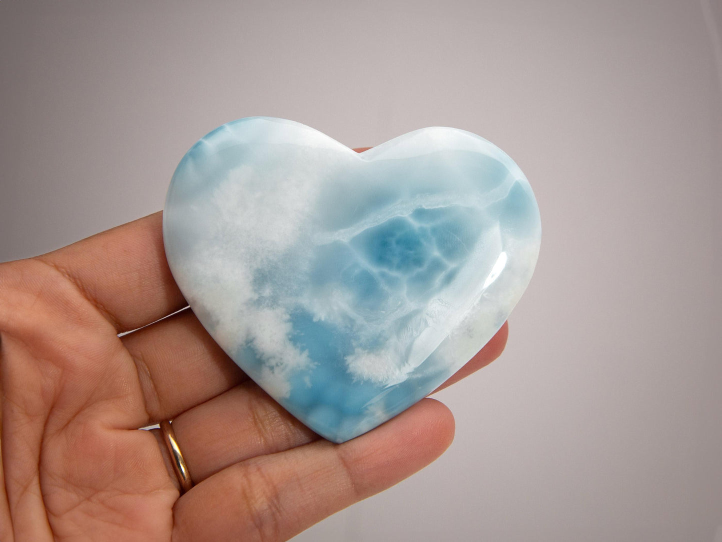HIGH GRADE Larimar Heart, Ocean Blue Larimar Stone Heart, Larimar Palm Stone, Super Blue Larimar crystal, Christmas gift