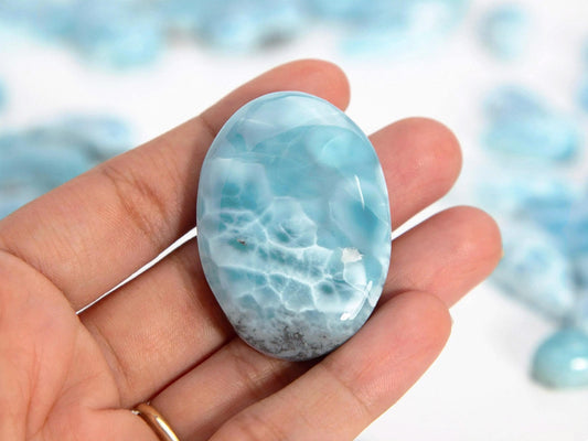 Larimar Stone Cabochon Palm Stone, Ocean Larimar specimen, Larimar crystal, Dominican Larimar, Christmas gift