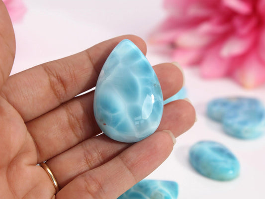 OCEAN BLUE Larimar Stone, AAA Teardrop Larimar Cabochon, Super Blue Larimar Palm Stone Specimen, Christmas gift