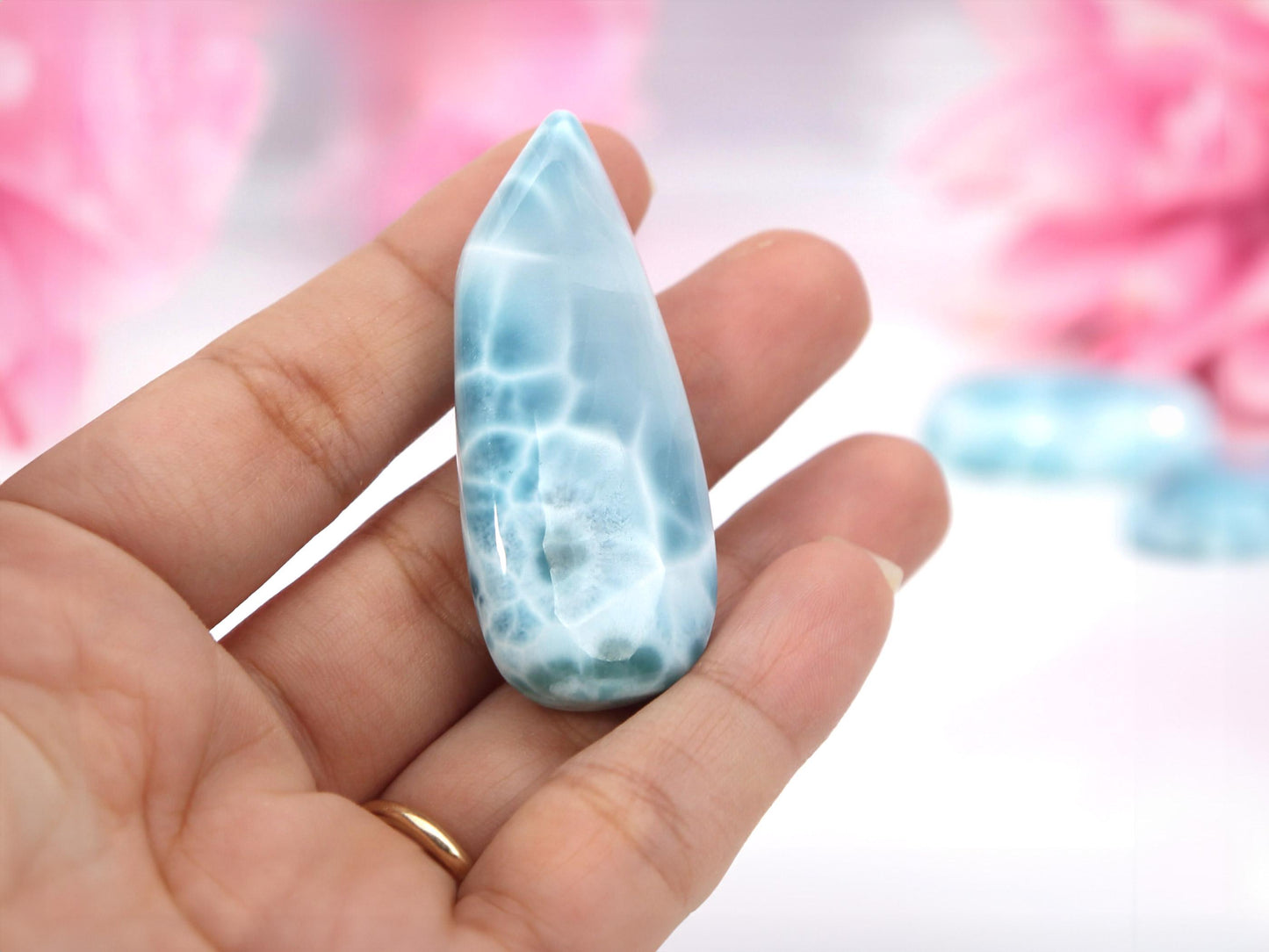 Soft Blues Larimar Stone, Freeform Larimar Cabochon, Larimar Palm Stone Specimen, Christmas gift