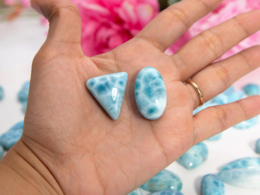 OCEAN BLUE Larimar Cabochon Set, Top grade AAA Larimar Triangle, Larimar Oval, Super Blue Larimar Crystal, Christmas gift