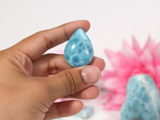 TOP Grade Larimar Stone, AAA Ocean Blue Teardrop Larimar Cabochon, Super Blue Larimar Palm Stone, Christmas gift