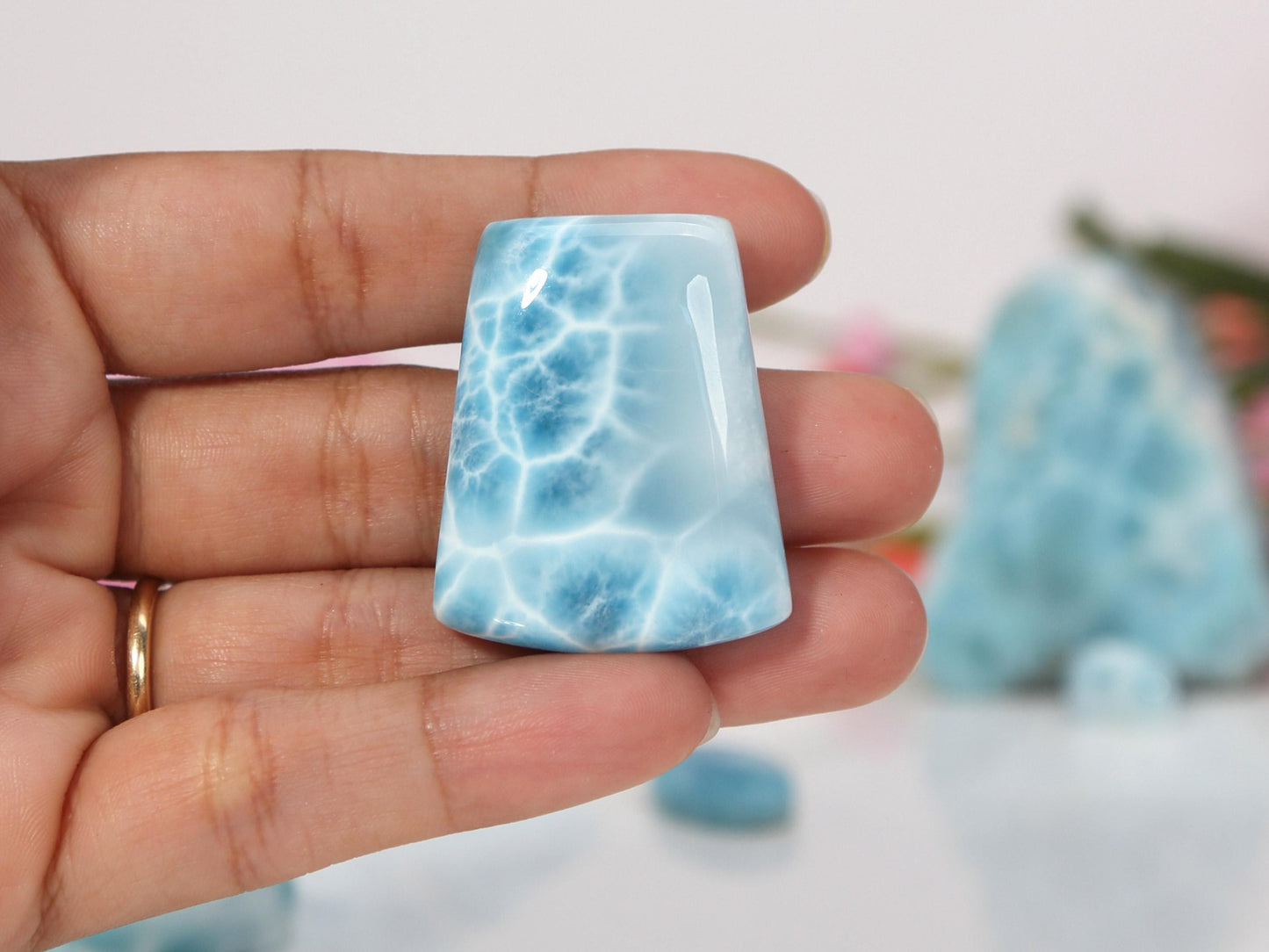 OCEAN BLUE Larimar Stone, Top Grade AAA Larimar Cabochon, Super Blue Larimar Palm Stone Specimen, Christmas gift