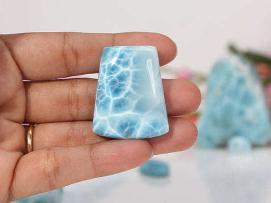 OCEAN BLUE Larimar Stone, Top Grade AAA Larimar Cabochon, Super Blue Larimar Palm Stone Specimen, Christmas gift