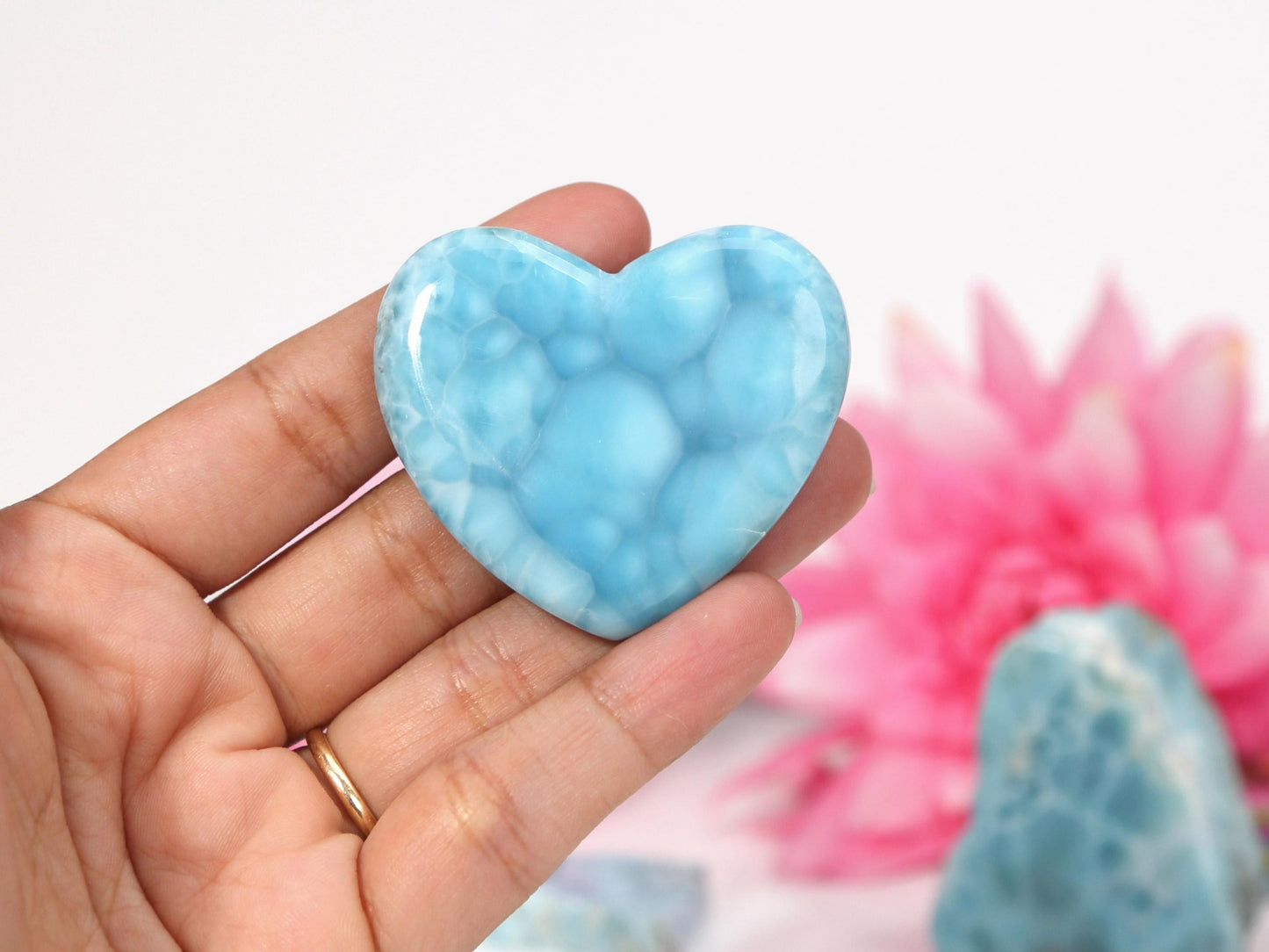 Cerulean-Blue Larimar Heart, Larimar Stone Heart Cabochon, Larimar Palm Stone, Super Blue Larimar crystal, Christmas gift
