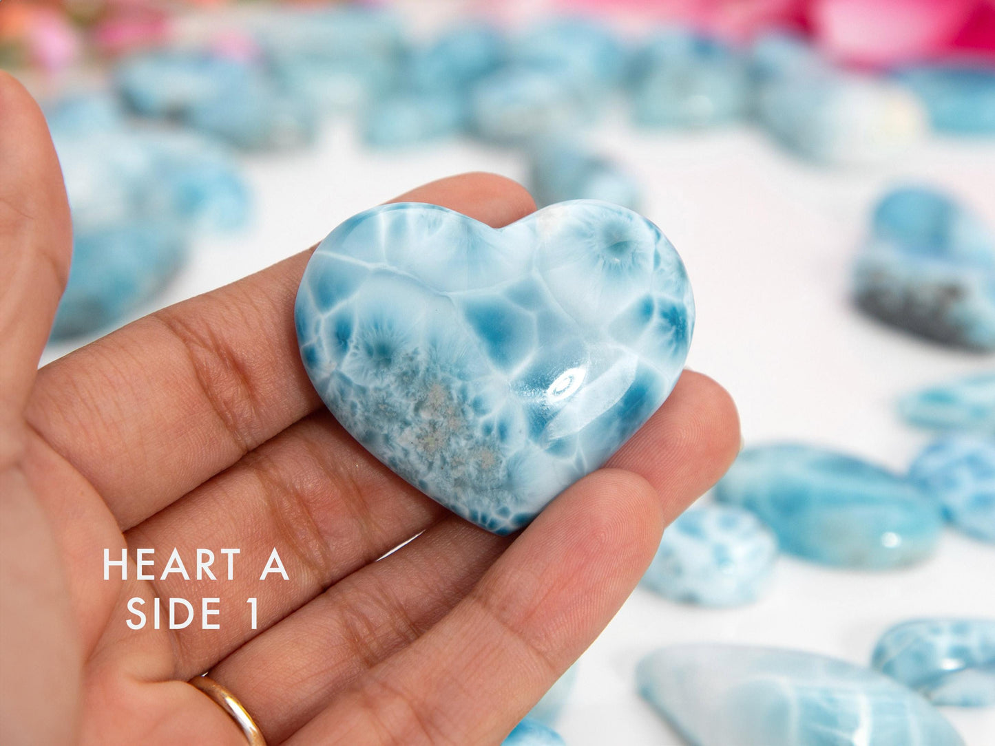 Larimar Hearts, Double-sided Natural Heart, AAA Larimar Heart cabochon palm stone, Christmas gift