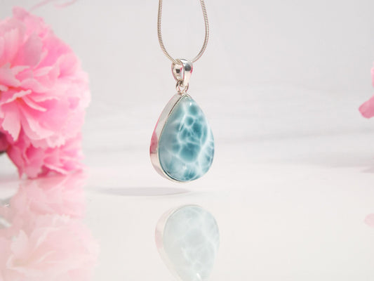 Top-grade Larimar Teardrop Pendant Necklace, Top Grade Larimar Stone Pendant, AAA super Blue Larimar jewelry, Christmas gift