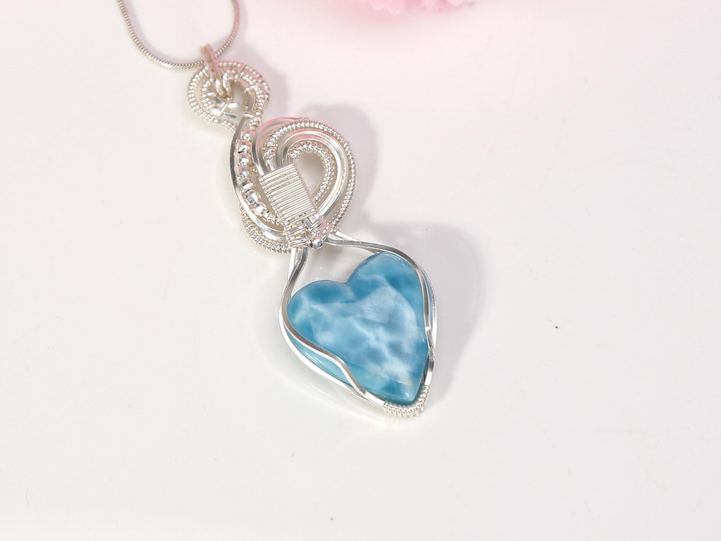 DEEP BLUE Larimar Pendant, Silver wire wrapped  Larimar necklace, Top grade Larimar, AAA Larimar, Spiral Pendant, Christmas gift