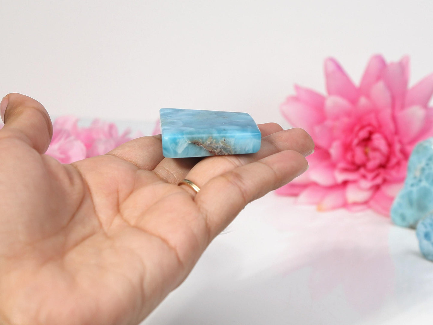 Top-grade Larimar Stone Slab: AAA Polished Freeform Crystal, Christmas gift