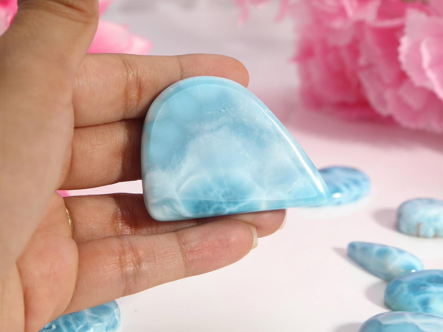 OCEAN BLUE Larimar Stone, AAA Freeform Larimar Cabochon, Super Blue Larimar Palm Stone Specimen, Christmas gift