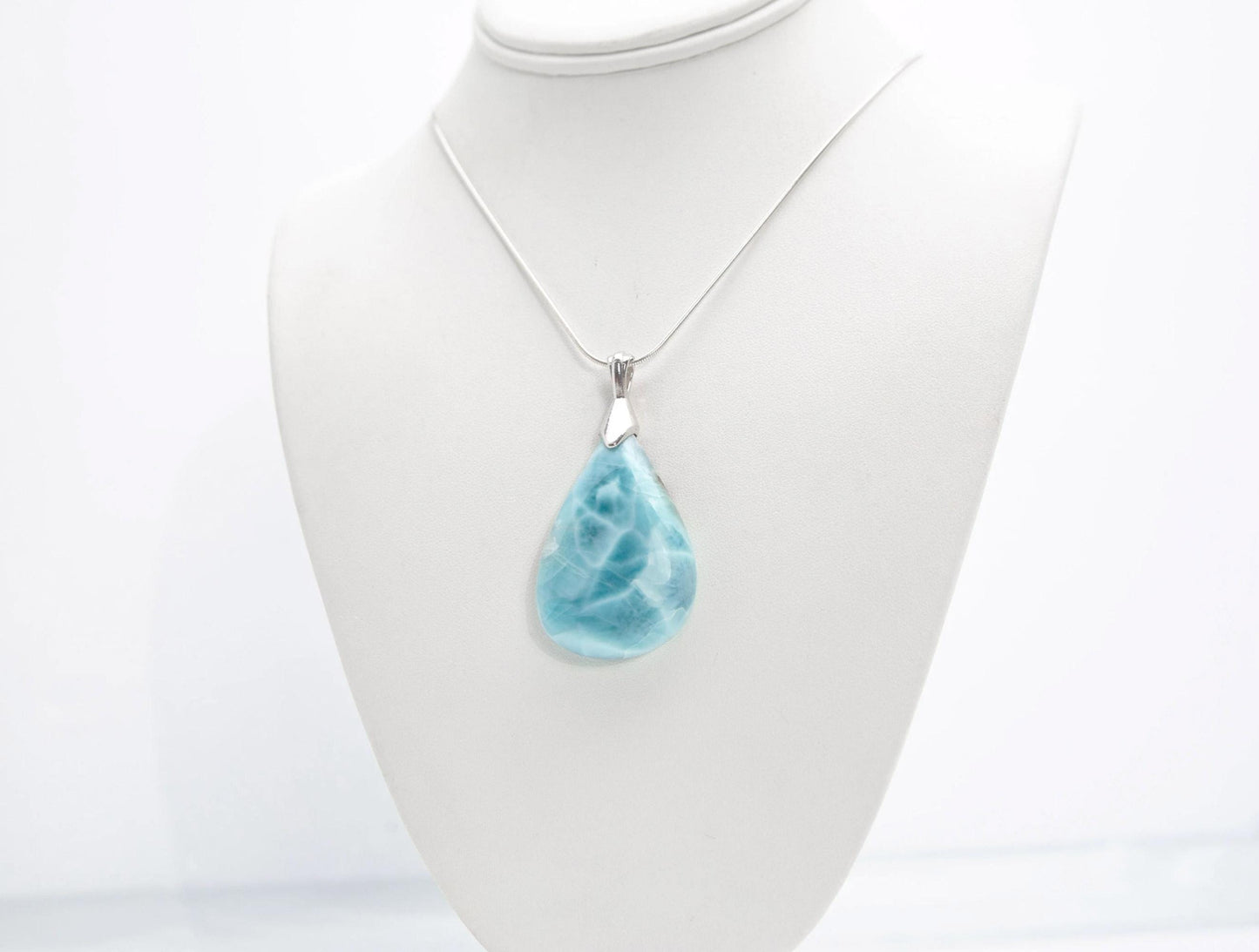 Exquisite Larimar Pear Pendant Necklace, Top Grade Larimar Stone Silver Pendant Jewelry, Christmas gift