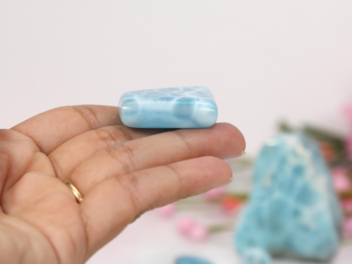 OCEAN BLUE Larimar Stone, Top Grade AAA Freeform Larimar Cabochon, Larimar Palm Stone Super Blue Larimar Specimen, Christmas gift