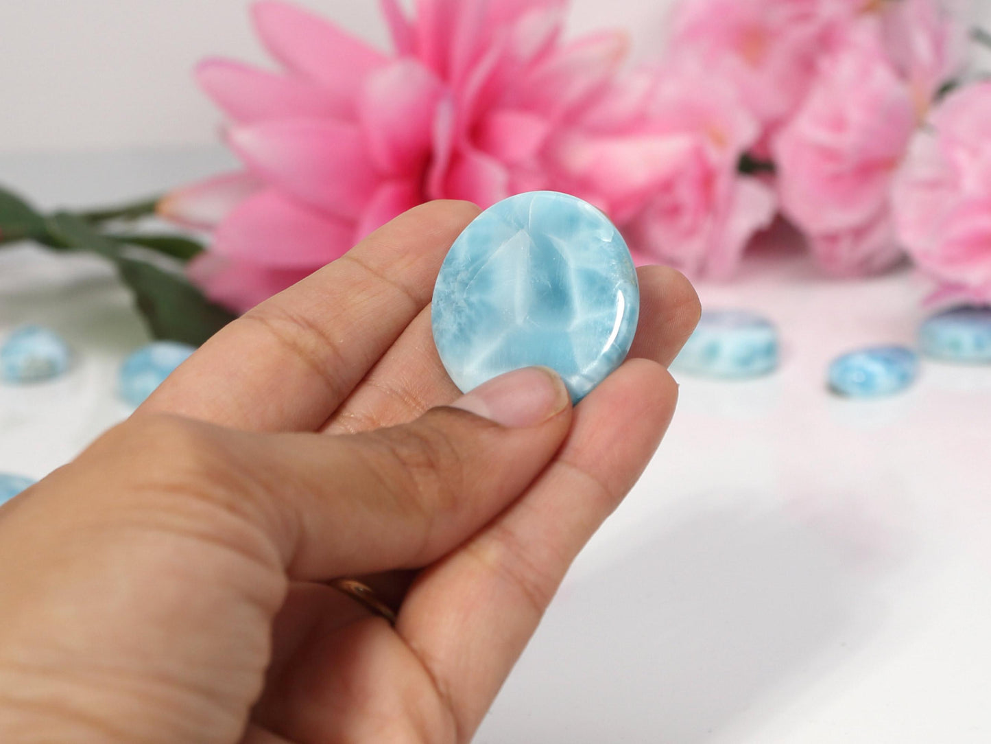 OCEAN BLUE Larimar Stone Cabochon, Top grade AAA Larimar Palm Stone, Larimar specimen, Super Blue semi round Larimar, Oval Larimar,