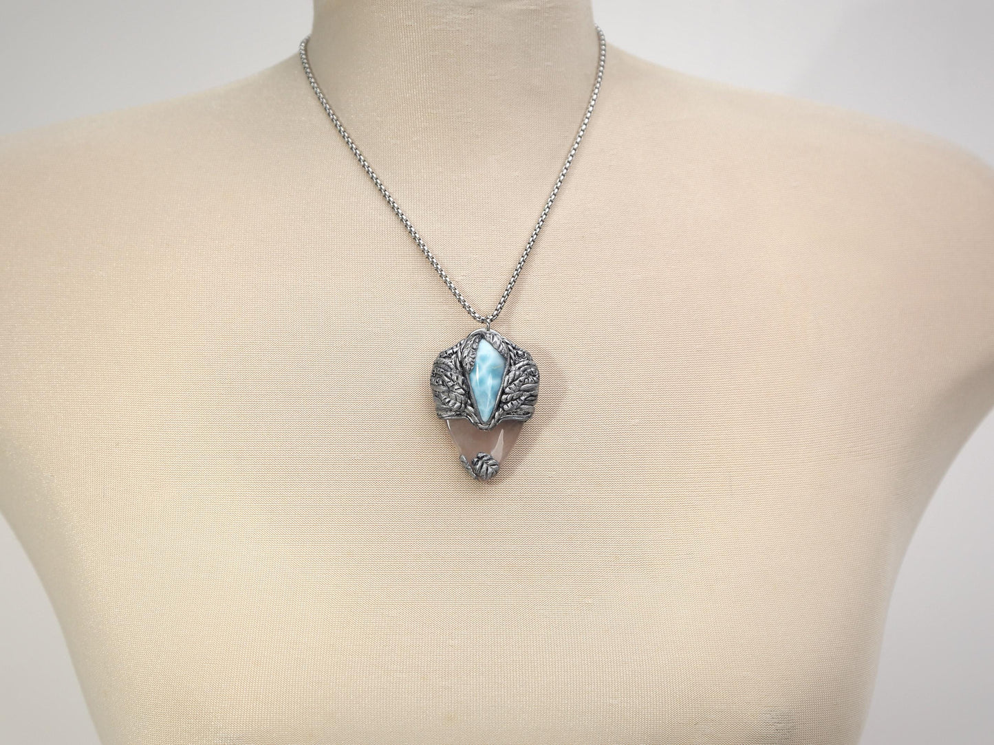 Pendentif en larimar et améthyste, collier talisman en pâte polymère et cristal, style punk, cadeau de Noël