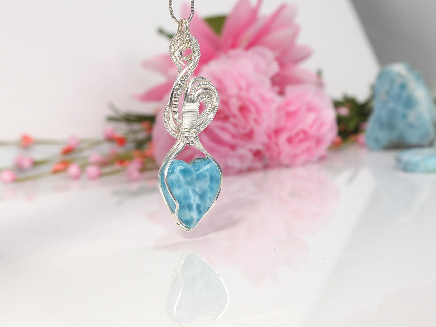 DEEP BLUE Larimar Pendant, Silver wire wrapped  Larimar necklace, Top grade Larimar, AAA Larimar, Spiral Pendant, Christmas gift