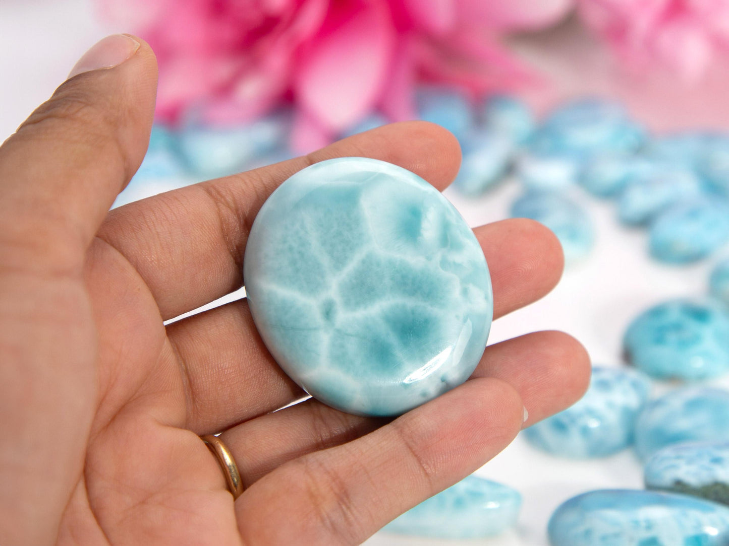 Aqua Larimar Stone Cabochon, AAA Larimar Palm Stone, Larimar specimen, Larimar crystal, Dominican Larimar, Christmas gift