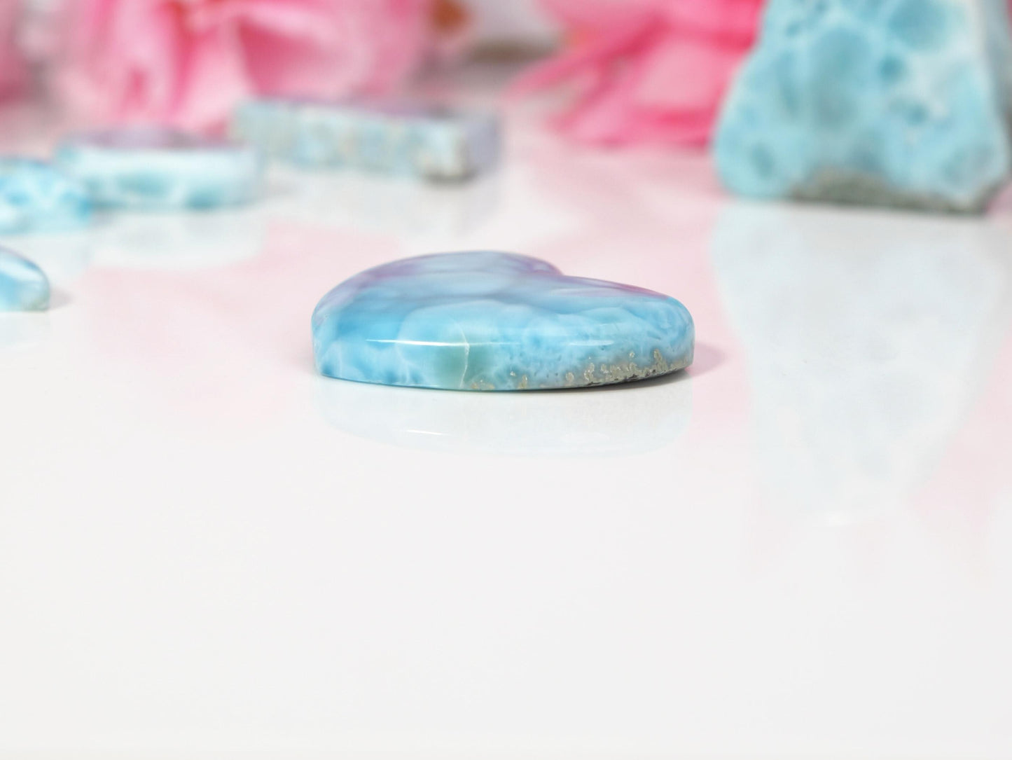 Cerulean-Blue Larimar Heart, Larimar Stone Heart Cabochon, Larimar Palm Stone, Super Blue Larimar crystal, Christmas gift