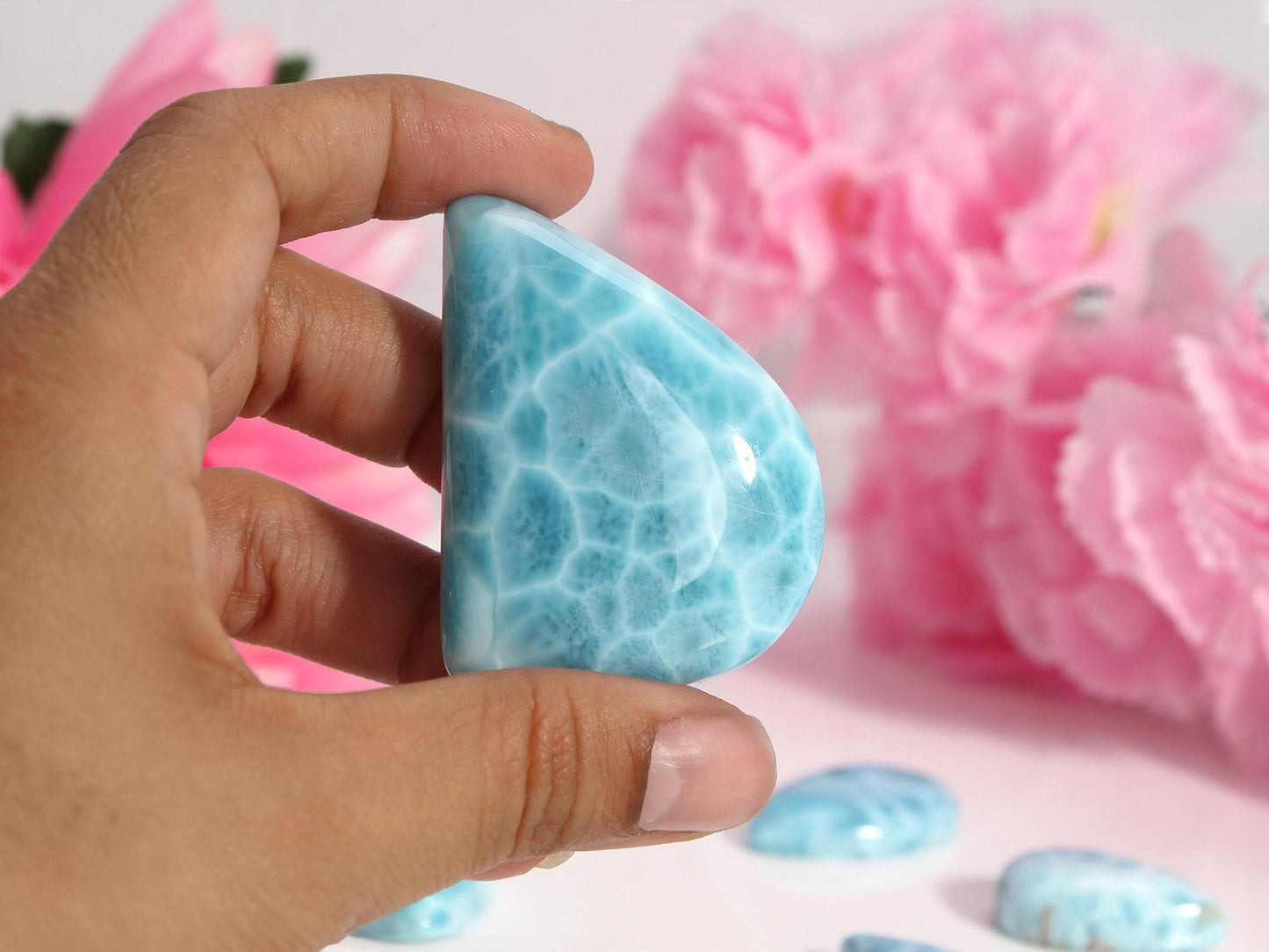 OCEAN BLUE Larimar Stone, AAA Freeform Larimar Cabochon, Super Blue Larimar Palm Stone Specimen, Christmas gift