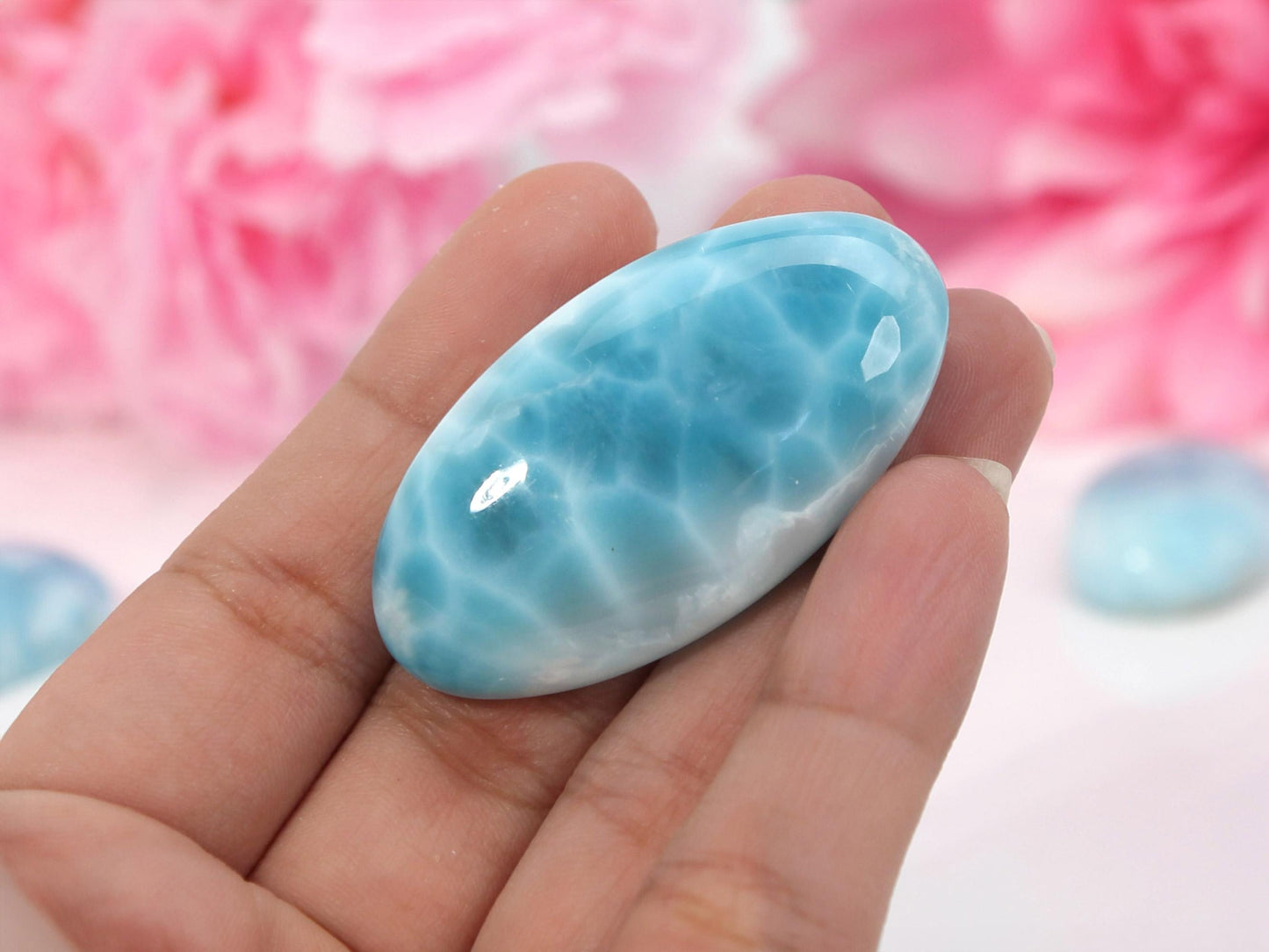 OCEAN BLUE Oval Larimar Stone, Top Grade Larimar Cabochon, AAA Super Blue Larimar, Christmas gift
