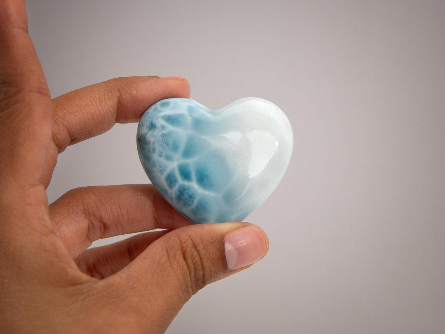 Bicolor Larimar Heart, Top-grade Larimar Heart Cabochon, Larimar Palm Stone, Super Blue Larimar crystal, Christmas gift